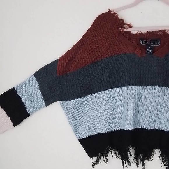 Polly & Esther Oversized Cropped Color Block Sweater Size XLarge - Picture 10 of 11